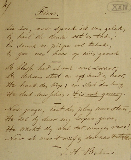 Fier, handschrift van Johannes Henricus Behrns (1838)